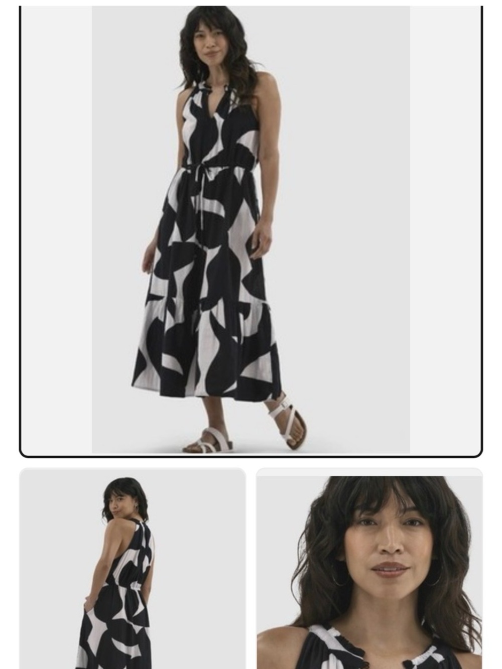 Time and Tru Black and White Abstract Halter Maxi Dress - Picture 1 of 2